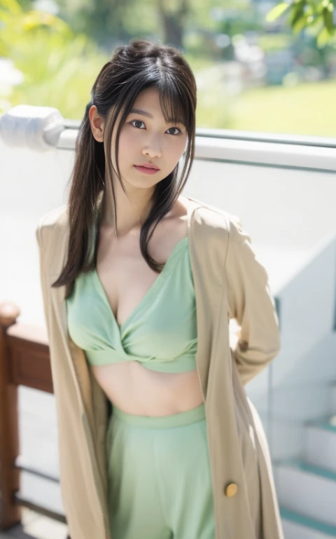 バスタブでポーズをとるgreenいビキニを着たアラフェのアジア人女性, Young beautiful girl gravure idol, young sensual gravure idol, sophisticated gravure idol, young slender gravure idol, Yoshitomo Nara, young gravure idol, ayami kojima amano, realistic young gravure idol, deayami kojima, yasumoto oka,The face is always LoRA,Make the most of the outfits in the photos,The chest is always visible,Bend forward slightly with your arms behind your back,emphasize the chest,Protruding nipples,The outline of the chest is clearly visible,Light clothing,No bra,green,green