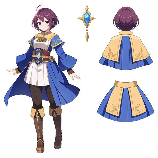 solo female, (((white background))), character focus, fantasy clothes, standing, character design, multiple views,