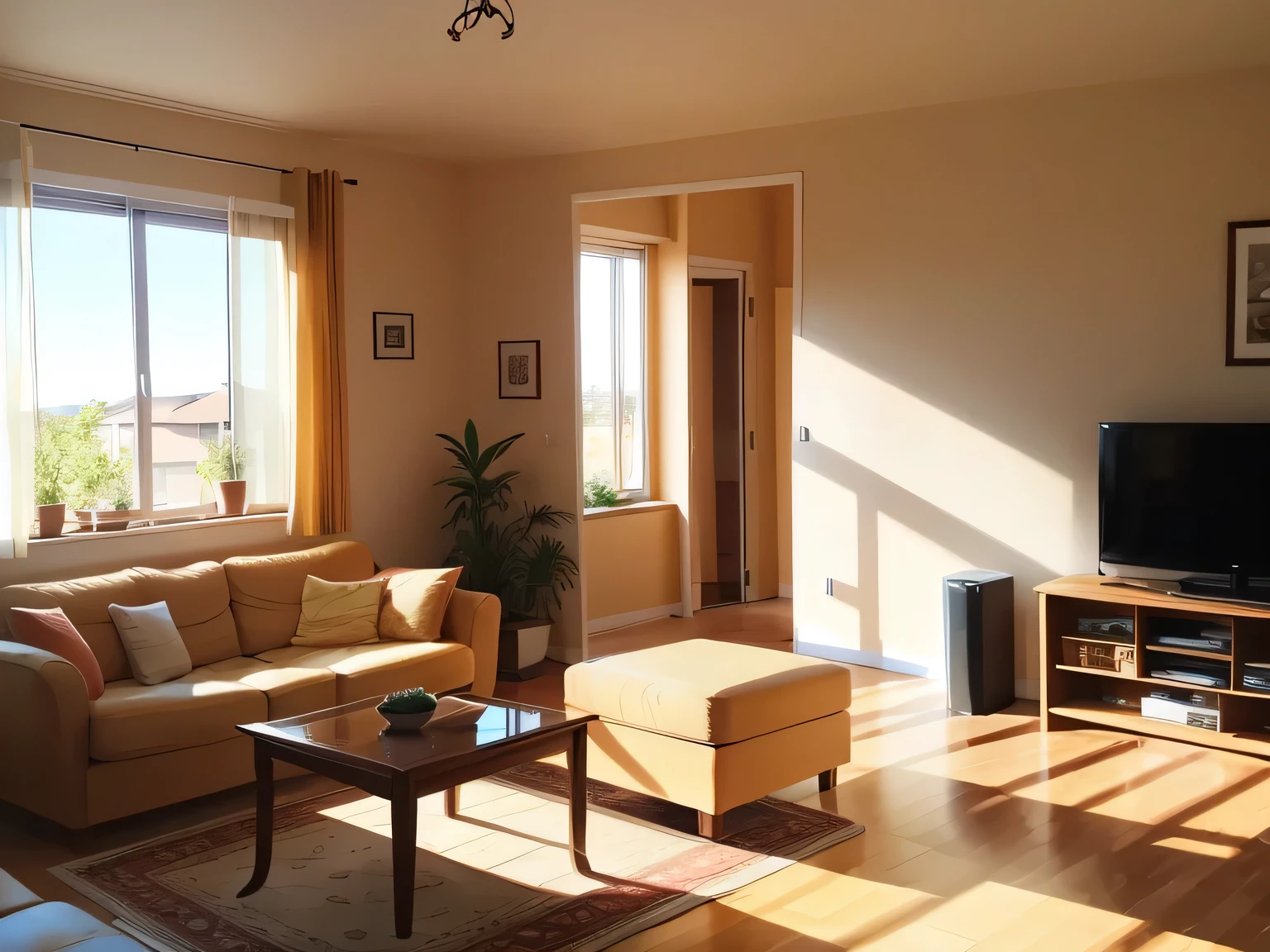 a warm home,Living room,It's sunny outside