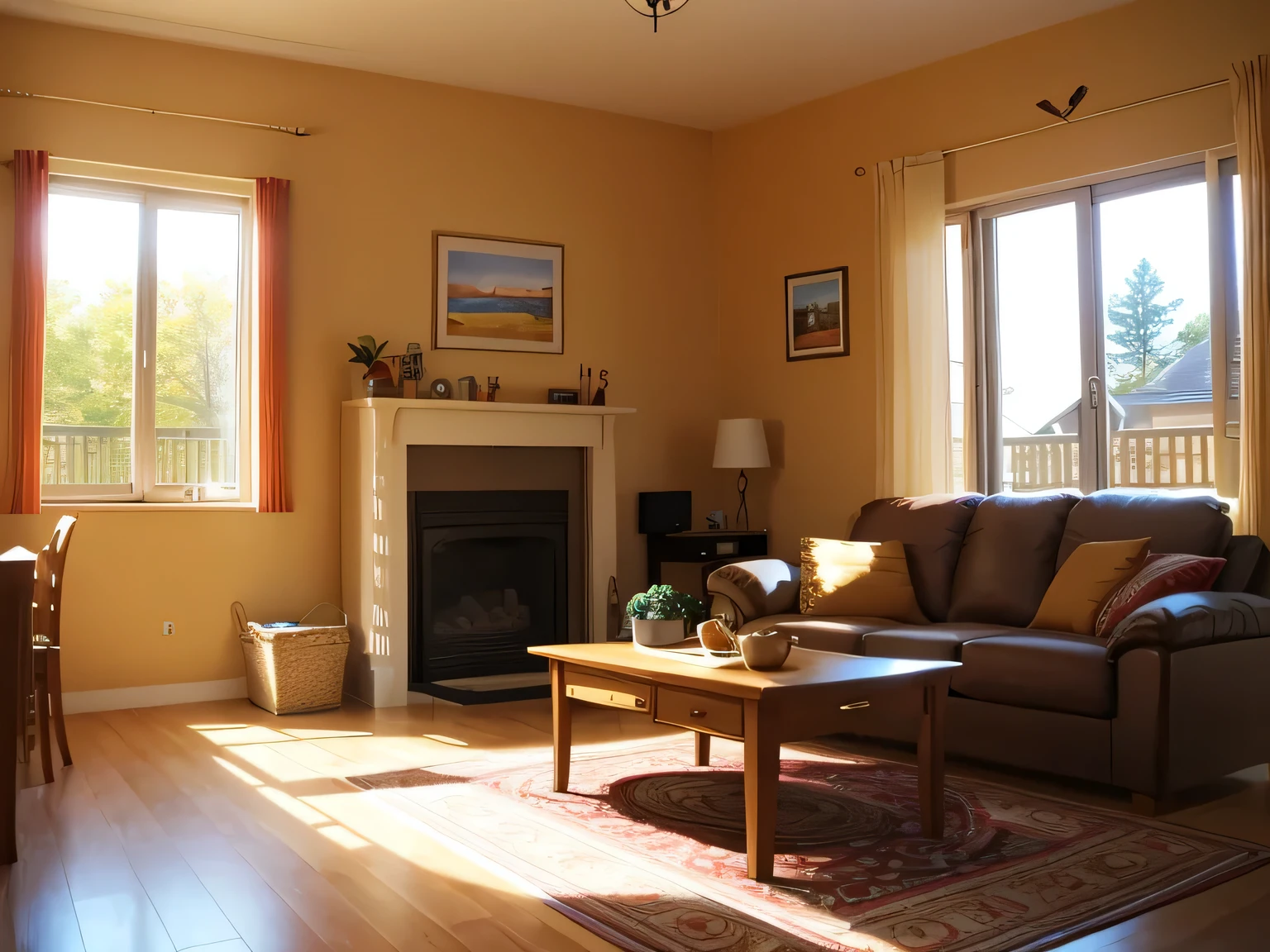 a warm home，Living room，It&#39;s sunny outside