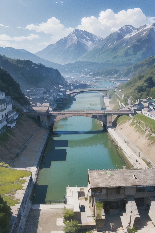 (highest quality、masterpiece、Highest image quality)、Contemporary Art、chaoountain、river、city