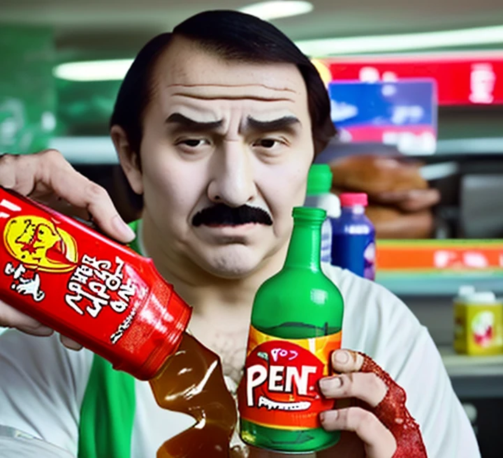 Carl Brutananadilewdki holding Mega Longer Pepsi Maple Syrup Bottles on 7-Eleven, Style of Aqua Teen Hunger Force 