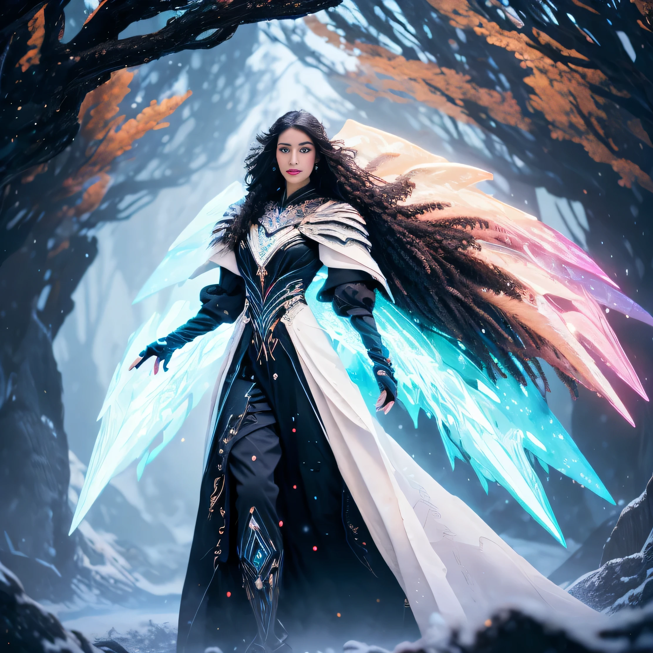 realistic asphodel cenobite hybrid femme with multimedia rainbowcore organic shapes and elements of a primordial creature, beautiful, scenic background, rare and epic, volumetric photographic cinematography --ar 2:3 --stylize 250 --c 20
