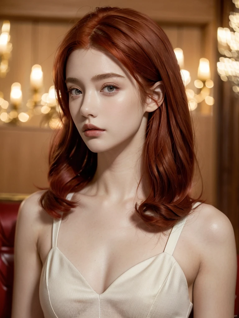 ( masterpiece, top quality, best quality,8k, girl,ultra detailed,raw photo:1.5),(photorealistic:1.4), ( hairstyles, red hair:1.5), (cinematic lighting), PerfectNwsjMajic, , Surrealism, UHD, ccurate, Super detail, textured skin, High detail, Best quality, dynamic angle, White skin,[Beautiful blue eyes], high nose,[flat chest:large breasts:0.5],(1girl),(good anatomy:0.5)),(outside,Luxurious),