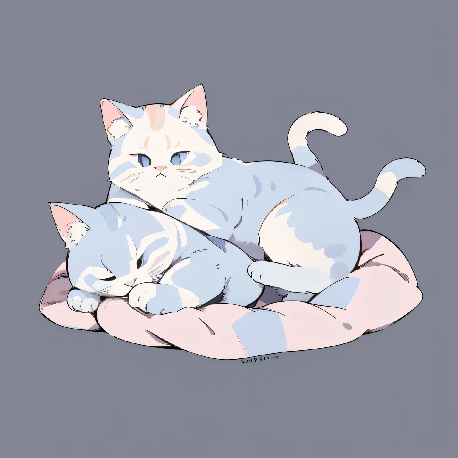 (highest quality、masterpiece、High resolution、be familiar with)、(pastel colour)、(Fewer color schemes:1.2)、Cat, Fluffy and cute、sleep on your back:1.7、Bright illustration taste 1.4、simple background:1.8