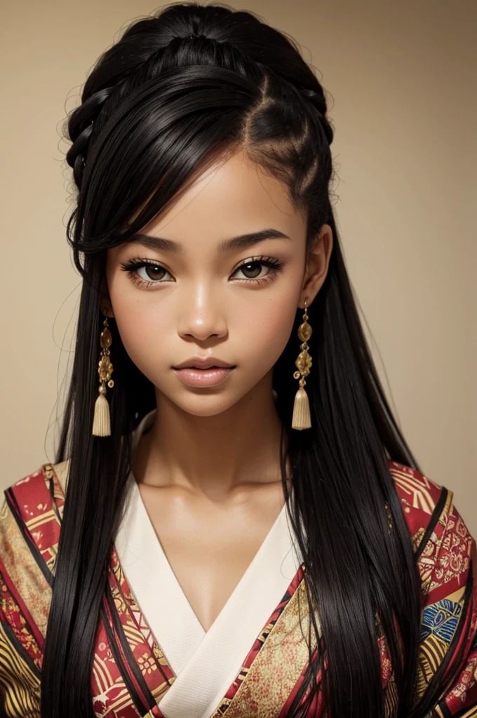 Beautiful biracial woman. Half African and half Japanese.