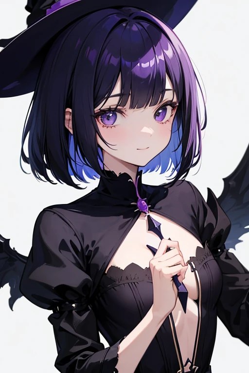 Mini Character Purple Hair Aimei cute Halloween girl with Black Bride Three-headed body a smile plump thighs short-hair Black wings on the back Two horns on the head