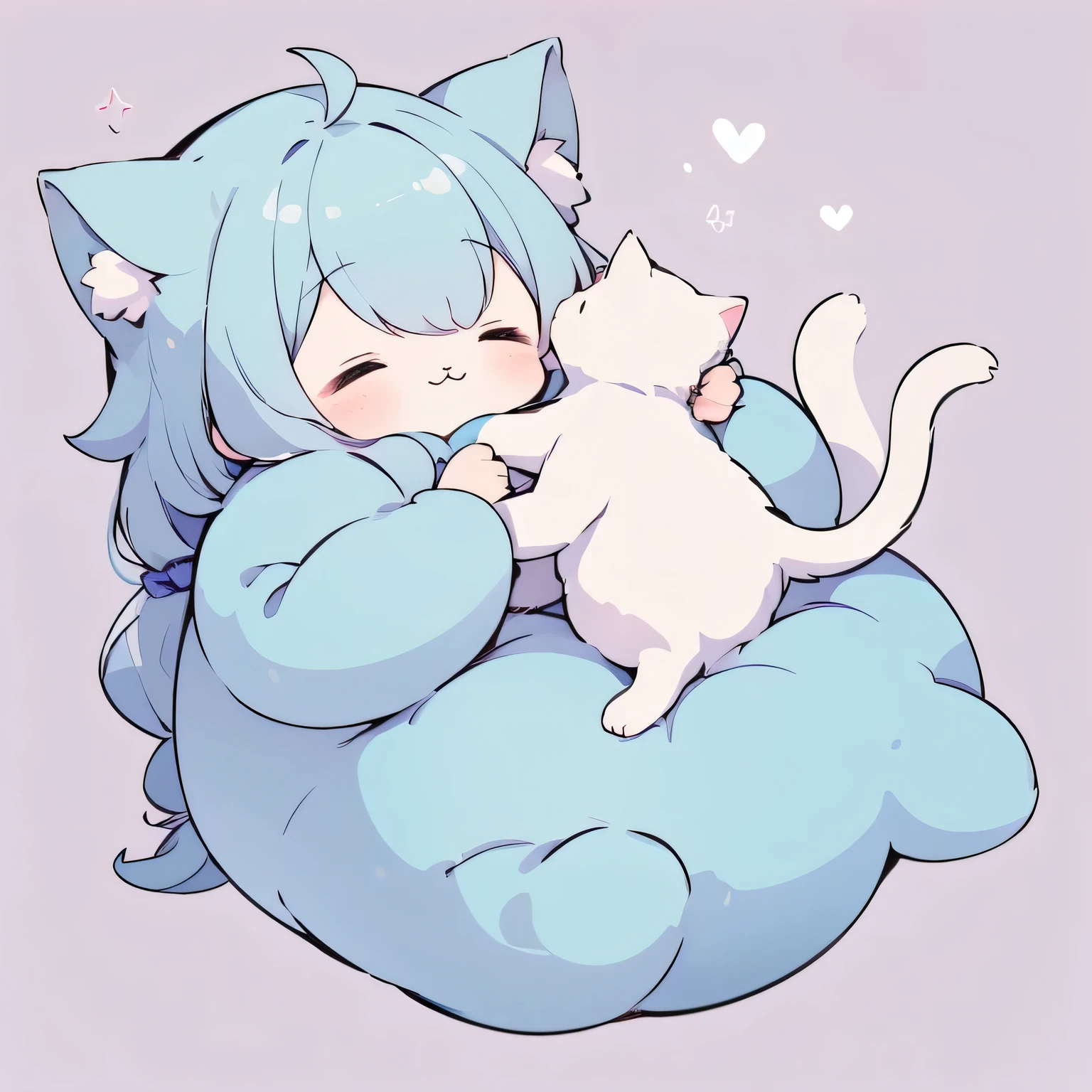 (highest quality、masterpiece、High resolution、be familiar with)、(pastel colour)、(Fewer color schemes:1.2)、Cat, Fluffy and cute、sleep on your back:1.7、Bright illustration taste 1.4、simple background:1.8、Cute decorative background 1.4