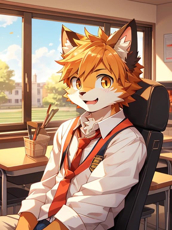 (masterpiece)，(Very detailed)，(best quality)，hairy，Cat，orange fur，Vivid eyes，golden pupils，cute style，Sunny and cheerful，(white casual wear)，((funny expression))，8K，(high quality)，(ultra high definition)，(super detailed)(High )(Shota)