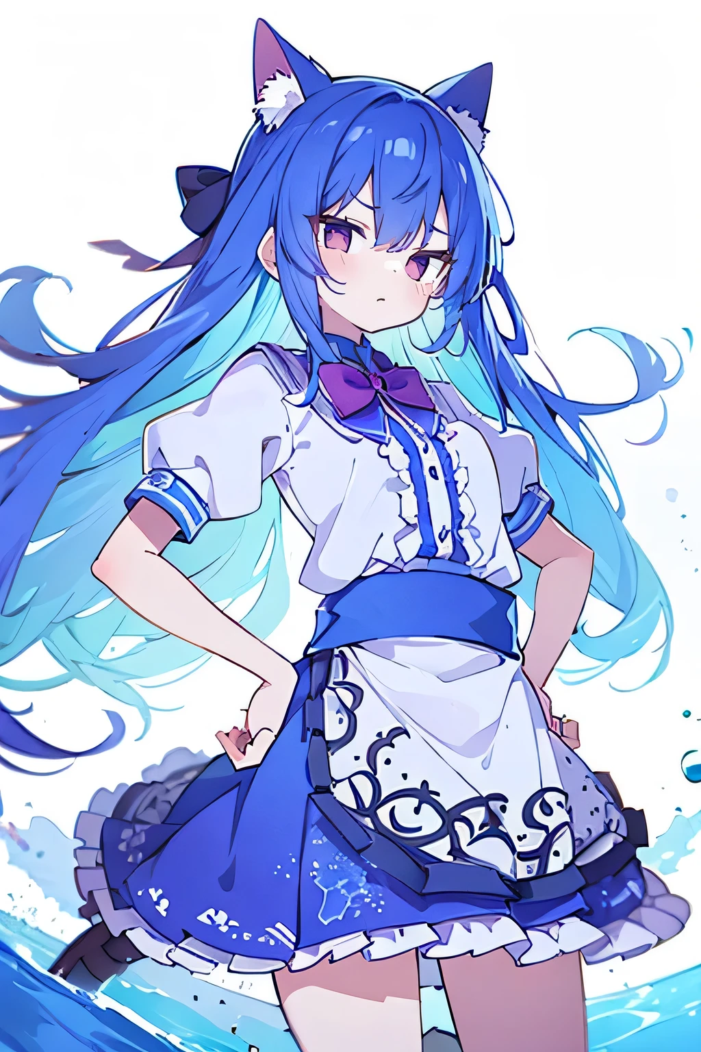 (masterpiece),best quality, expressive eyes, perfect face, 1girl,
Put your hands on your waist,fair, Gorgeous,Japanese cartoons,girl,lola,Hina Angel, blue hair, blue haired, floating clothes,Grab your waist, Grab your waist, hands on hips , hands on hips,sit, sit on ground, Legs on the ground, flat chest,cat ears,