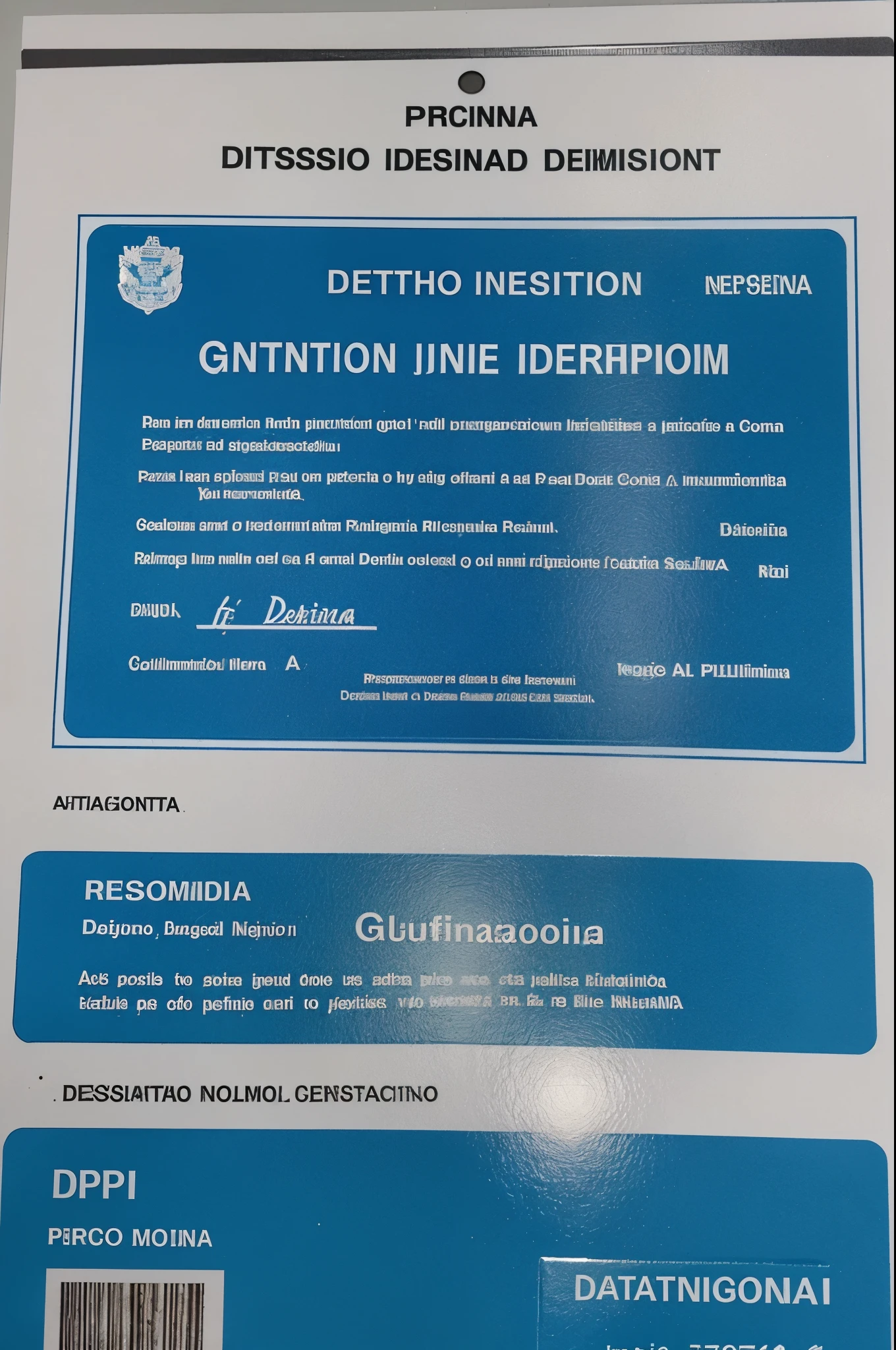 Personal Identification Document (DPI). Documento oficial de Guatemala, para llenar con datos