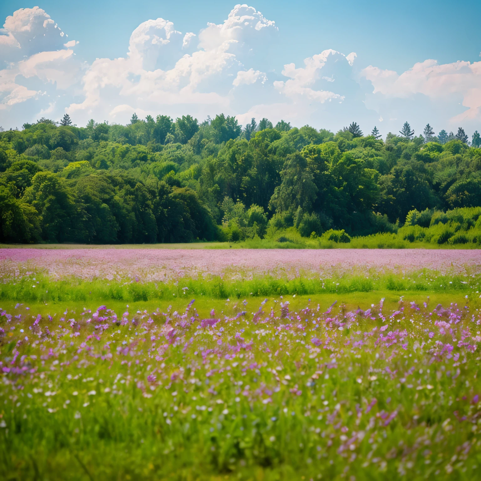 There is a forested plain nearby.,Flowers are blooming on the plains,There is a lake,There are stones,hazy mountain in the distance々i can see,The sky was filled with clouds,the morning sun rises,Starlight,Watercolor Asters