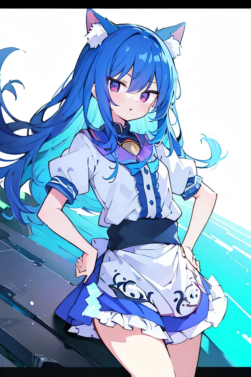(masterpiece),best quality, expressive eyes, perfect face, 1girl,
Put your hands on your waist,fair, Gorgeous,Japanese cartoons,girl,lola,Hina Angel, blue hair, blue haired, floating clothes,Grab your waist, Grab your waist, hands on hips , hands on hips,sit, sit on ground, Legs on the ground, flat chest,cat ears,