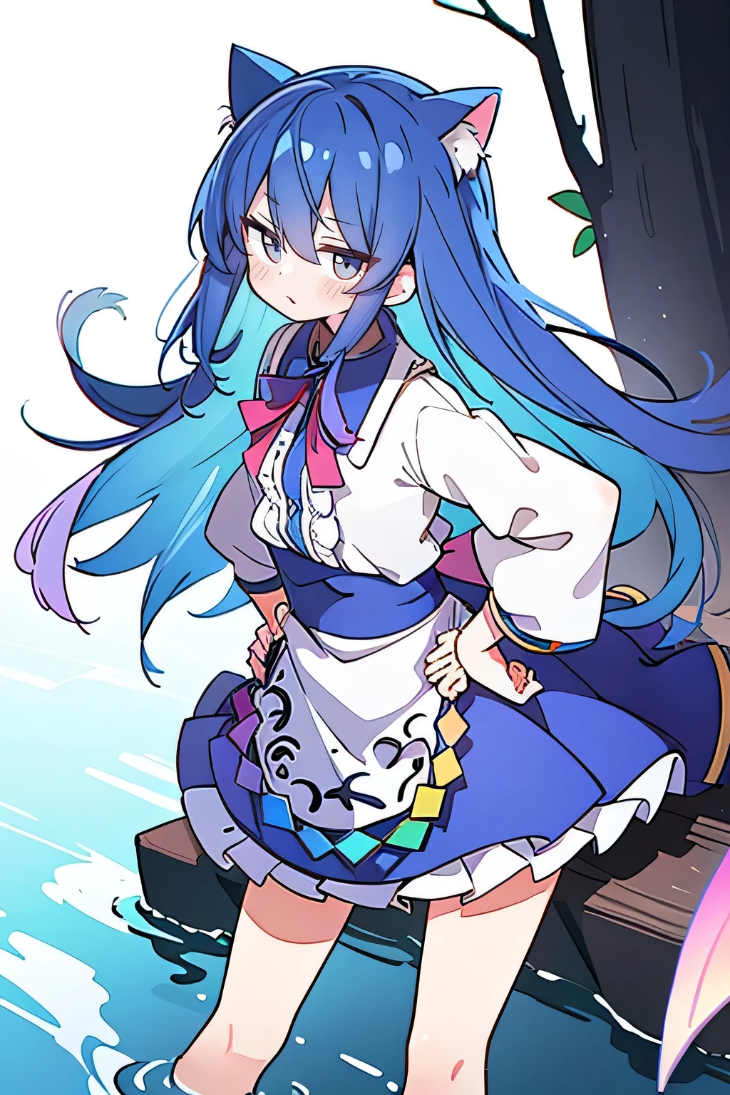 (masterpiece),best quality, expressive eyes, perfect face, 1girl,
Put your hands on your waist,fair, Gorgeous,Japanese cartoons,girl,lola,Hina Angel, blue hair, blue haired, floating clothes,Grab your waist, Grab your waist, hands on hips , hands on hips,sit, sit on ground, Legs on the ground, flat chest,cat ears,
