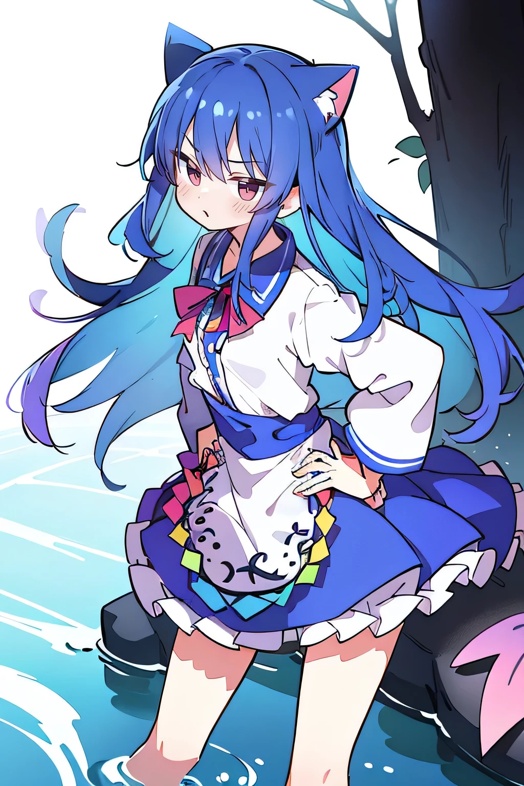(masterpiece),best quality, expressive eyes, perfect face, 1girl,
Put your hands on your waist,fair, Gorgeous,Japanese cartoons,girl,lola,Hina Angel, blue hair, blue haired, floating clothes,Grab your waist, Grab your waist, hands on hips , hands on hips,sit, sit on ground, Legs on the ground, flat chest,cat ears,