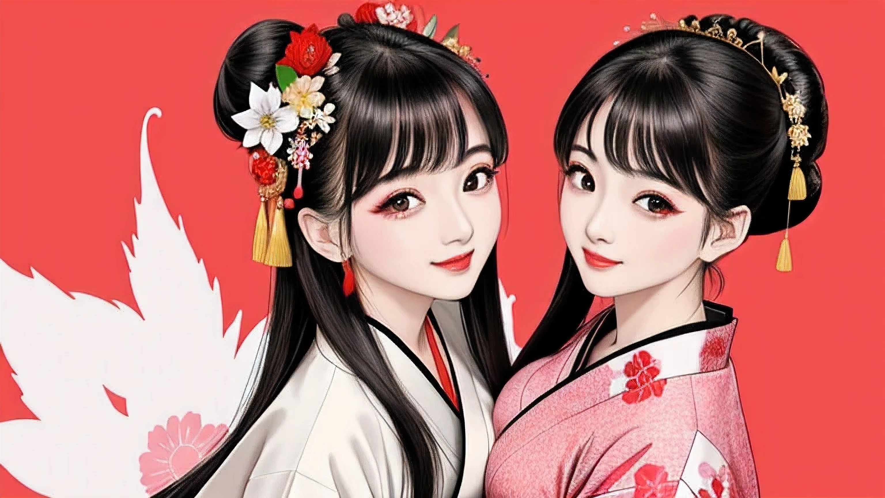 Each has a different expression2People and sisters、(2 girls)、⦅Dancing traditional performing arts gracefully)、((big breasts、small face、not exposed))、highest quality、masterpiece、(black hair、Bun Hair)、brown eyes、⦅wide angle、Angle from above, from the waist up、Pause on the magazine cover、Each person has a different perspective when looking into the distance⦆、(8K high quality、masterpiece、High resolution、Realistic and beautiful light and shadow、(highest quality)、(high resolution)、(very delicate and beautiful)、(beautiful 8k face)、(Close your eyes while smiling、Beautiful eyes)、(Transparent skin)、(soft hair)、(8head and body)、(Japanese-style yukata kimono with red, pink, and orange floral patterns on a white background, mixed with gold powder、Five beautiful Japanese girls wearing yukata)、((tanabata decoration background))、((small face))、(arms up)、thin and small nose、(red lipstick)、(make cheeks red)、(Glossy skin)、((Ink painting style))、extremely thin eyebrows、Overall super high quality、(She wears maiko-style makeup)、Whitening、long and beautiful eyelashes、Glossy skin、(red cheeks),straight nose、masterpiece、highest quality、whole body、 eyebrows visible through hair、Bun Hair、grin、gal、Kogal、Viewer's perspective、Plaid、Fashionable、woman、fine、Pause、
Waiting to start