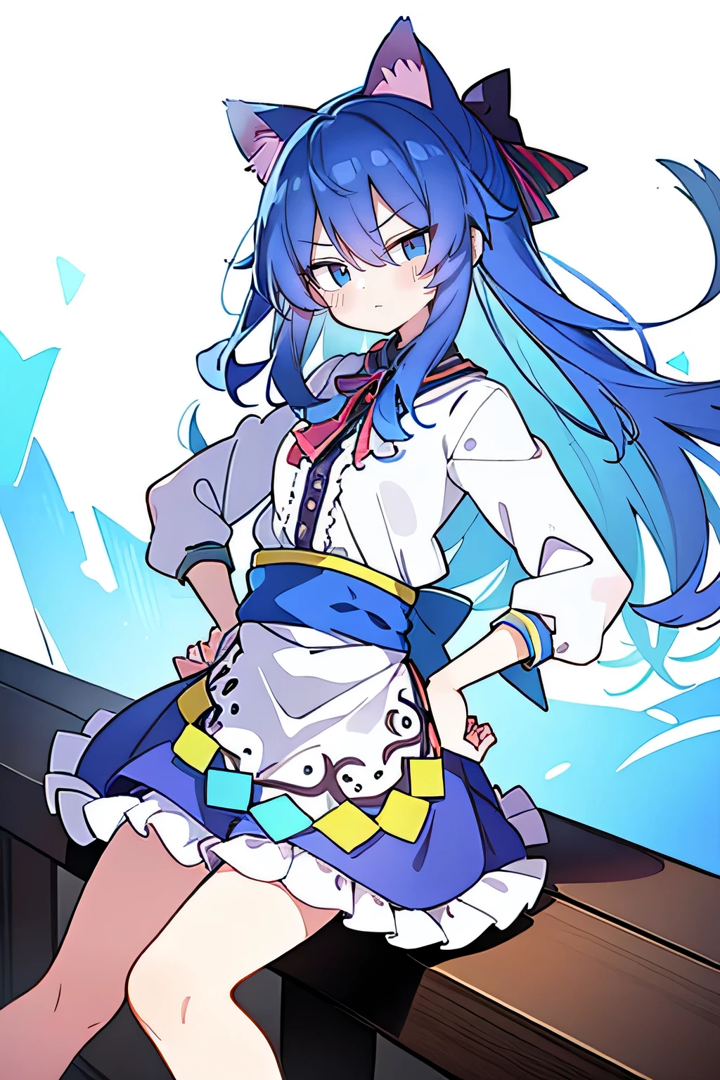 (masterpiece),best quality, expressive eyes, perfect face, 1girl,
Put your hands on your waist,fair, Gorgeous,Japanese cartoons,girl,lola,Hina Angel, blue hair, blue haired, floating clothes,Grab your waist, Grab your waist, hands on hips , hands on hips,sit, sit on ground, Legs on the ground, flat chest,cat ears,
