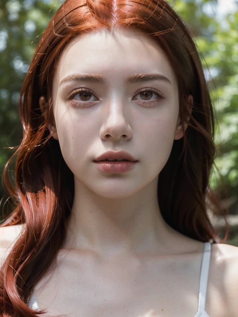 ( masterpiece, top quality, best quality,8k,17 years old girl,ultra detailed,raw photo:1.5),(photorealistic:1.4), (red hair:1.5), (cinematic lighting), PerfectNwsjMajic, , Surrealism, UHD, ccurate, Super detail, textured skin, High detail, Best quality, dynamic angle, (high nose,White skin),[Beautiful blue eyes],[flat chest:large breasts:0.5],(1girl),(good anatomy:0.5)),(outside),