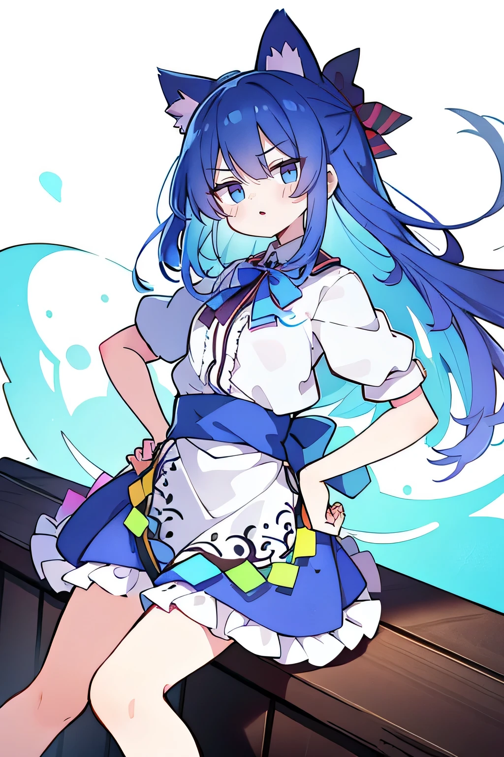 (masterpiece),best quality, expressive eyes, perfect face, 1girl,
Put your hands on your waist,fair, Gorgeous,Japanese cartoons,girl,lola,Hina Angel, blue hair, blue haired, floating clothes,Grab your waist, Grab your waist, hands on hips , hands on hips,sit, sit on ground, Legs on the ground, flat chest,cat ears,