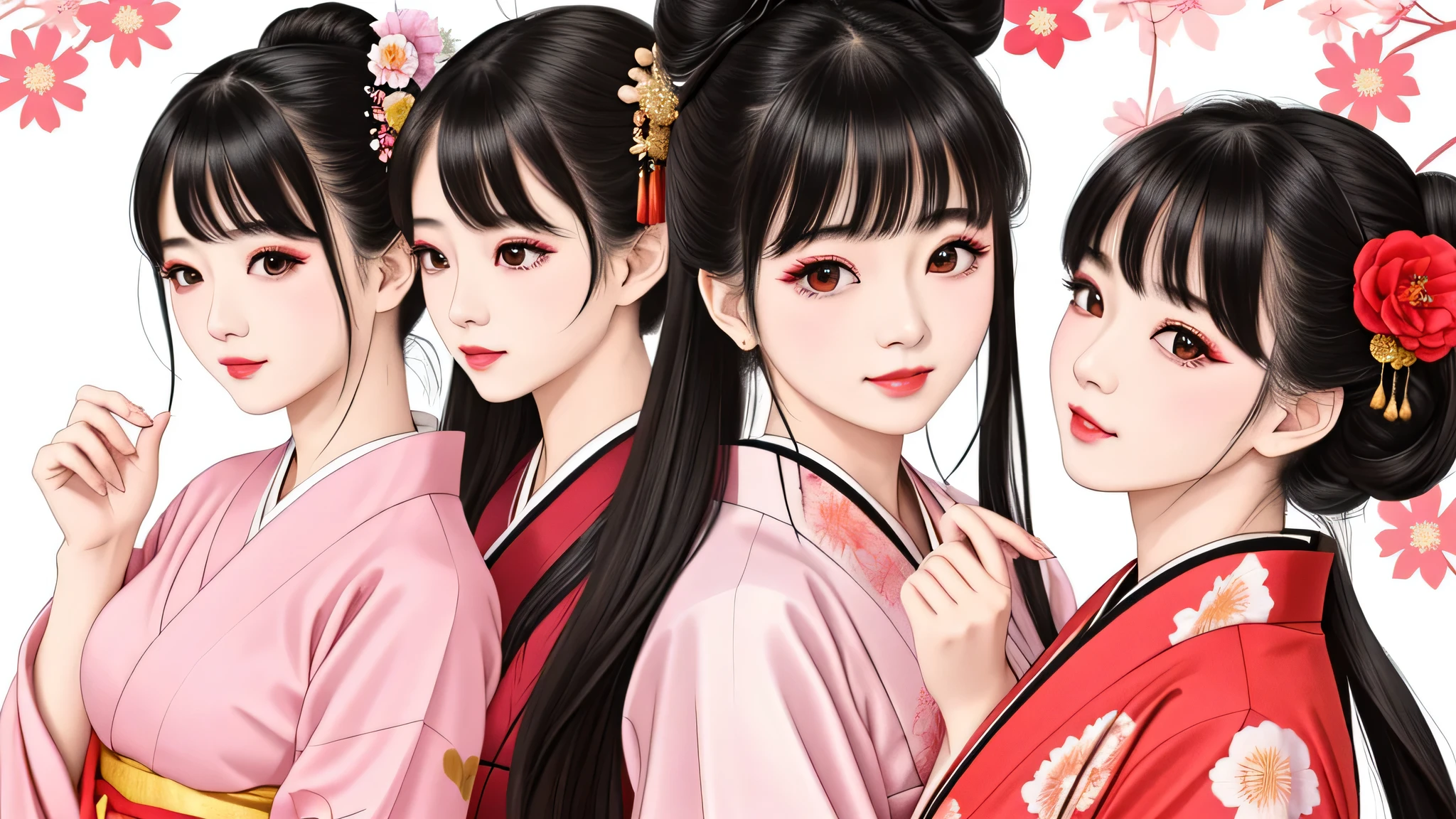 Each has a different expression2People and sisters、(2 girls)、⦅Dancing traditional performing arts gracefully)、((big breasts、small face、not exposed))、highest quality、masterpiece、(black hair、Bun Hair)、brown eyes、⦅wide angle、Angle from above, from the waist up、Pause on the magazine cover、Each person has a different perspective when looking into the distance⦆、(8K high quality、masterpiece、High resolution、Realistic and beautiful light and shadow、(highest quality)、(high resolution)、(very delicate and beautiful)、(beautiful 8k face)、(Close your eyes while smiling、Beautiful eyes)、(Transparent skin)、(soft hair)、(8head and body)、(Japanese-style yukata kimono with red, pink, and orange floral patterns on a white background, mixed with gold powder、Five beautiful Japanese girls wearing yukata)、((tanabata decoration background))、((small face))、(arms up)、thin and small nose、(red lipstick)、(make cheeks red)、(Glossy skin)、((Ink painting style))、extremely thin eyebrows、Overall super high quality、(She wears maiko-style makeup)、Whitening、long and beautiful eyelashes、Glossy skin、(red cheeks),straight nose、masterpiece、highest quality、whole body、 eyebrows visible through hair、Bun Hair、grin、gal、Kogal、Viewer's perspective、Plaid、Fashionable、woman、fine、Pause、
Waiting to start