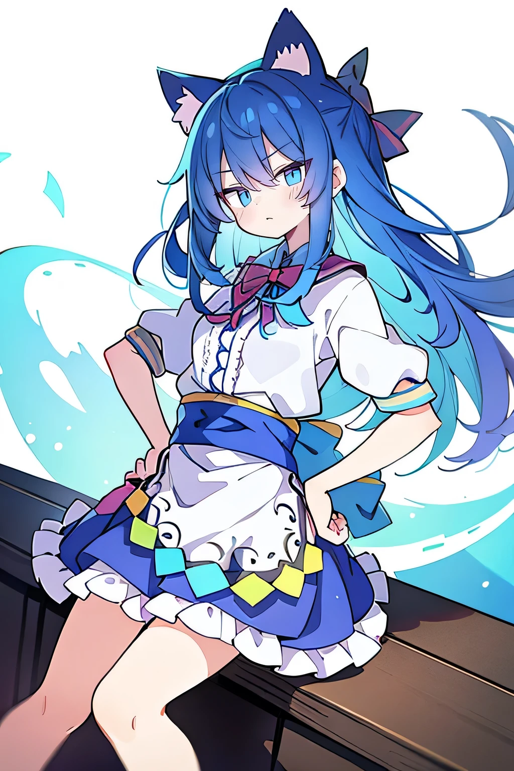 (masterpiece),best quality, expressive eyes, perfect face, 1girl,
Put your hands on your waist,fair, Gorgeous,Japanese cartoons,girl,lola,Hina Angel, blue hair, blue haired, floating clothes,Grab your waist, Grab your waist, hands on hips , hands on hips,sit, sit on ground, Legs on the ground, flat chest,cat ears,