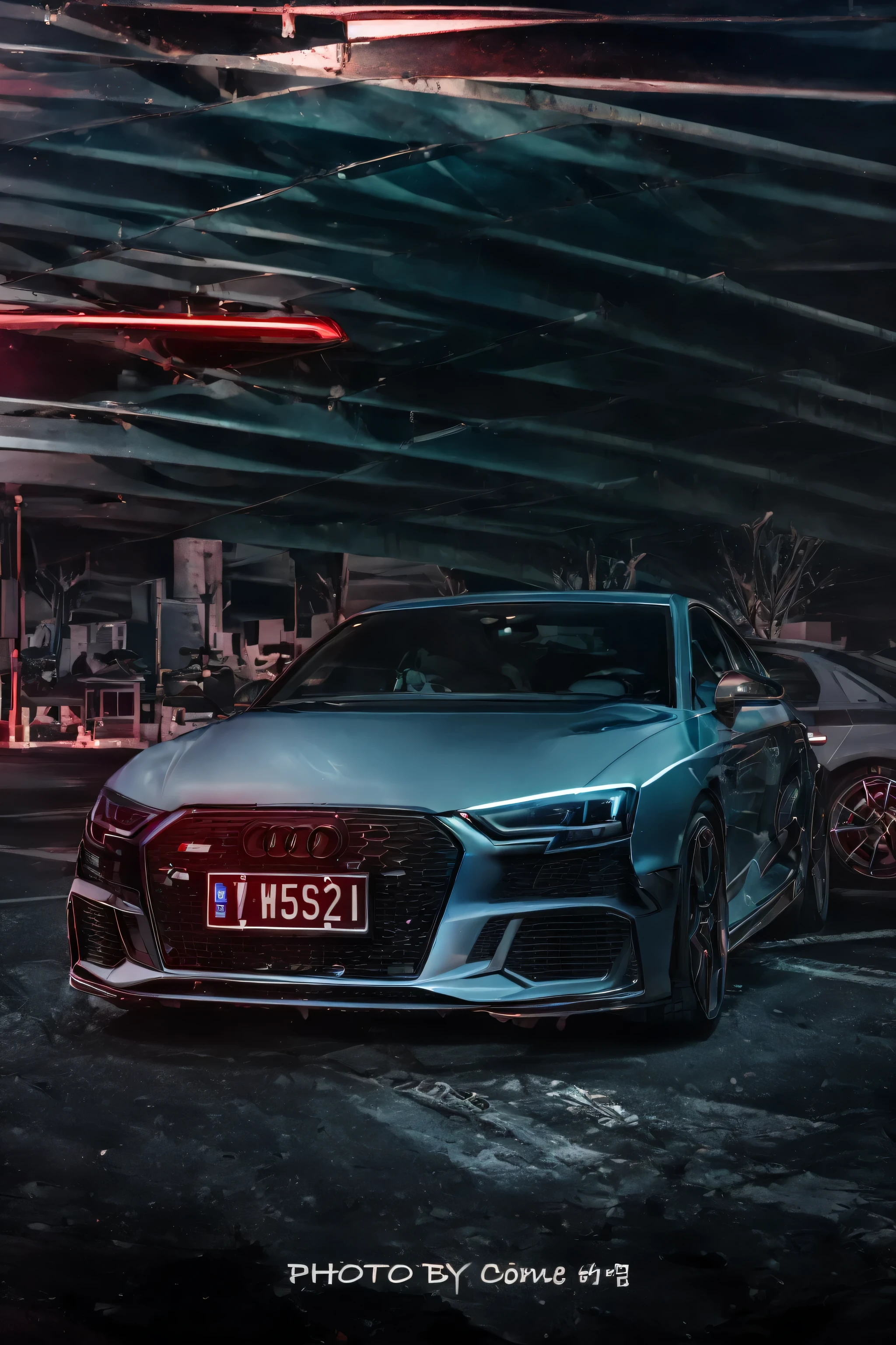 An Audi car is parked in the parking lot, 2 4 mm ISO 8 0 0 color, automatic photography, 2 4 mm ISO 8 0 0, High quality pictures, car photography, vehicle photography, Shot on Sony a 7, Shot on Sony a 7 iii, low wide angle, wide angle + masterpiece, low wide angle shot, Shot with Sony Alpha