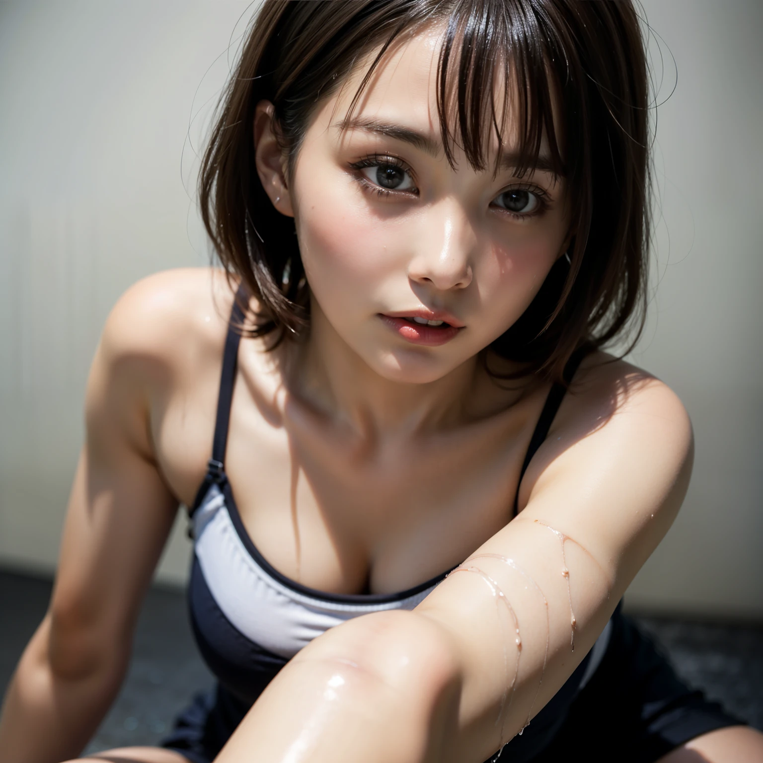 A Japanese Lady,Beautuful Women,prison,prison,in a cage,Crawling on all fours,crawling on hands and knees,Kneeling position,Posture with buttocks sticking out,((put out the tongue)),((Drooling)),Kamimei,(Chained collar), Cuffed,fetters,surrealism, F/1.2, Fuji Film, 35 mm, 8K, Super Detail, nffsw, masutepiece, Textured skin, High quality, Best Quality, hard disk