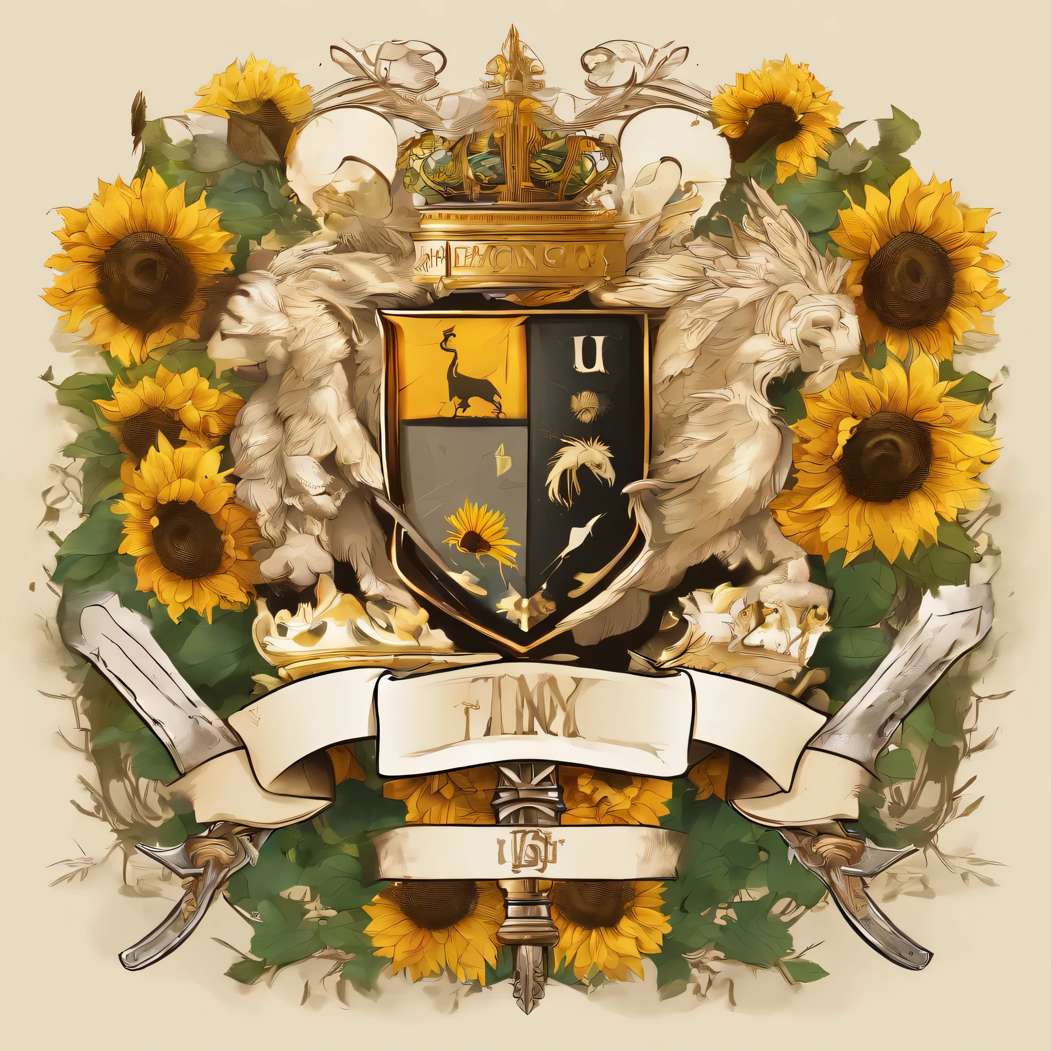 Family coat of arms, swords and sunflowers Alex and Luana Raieski