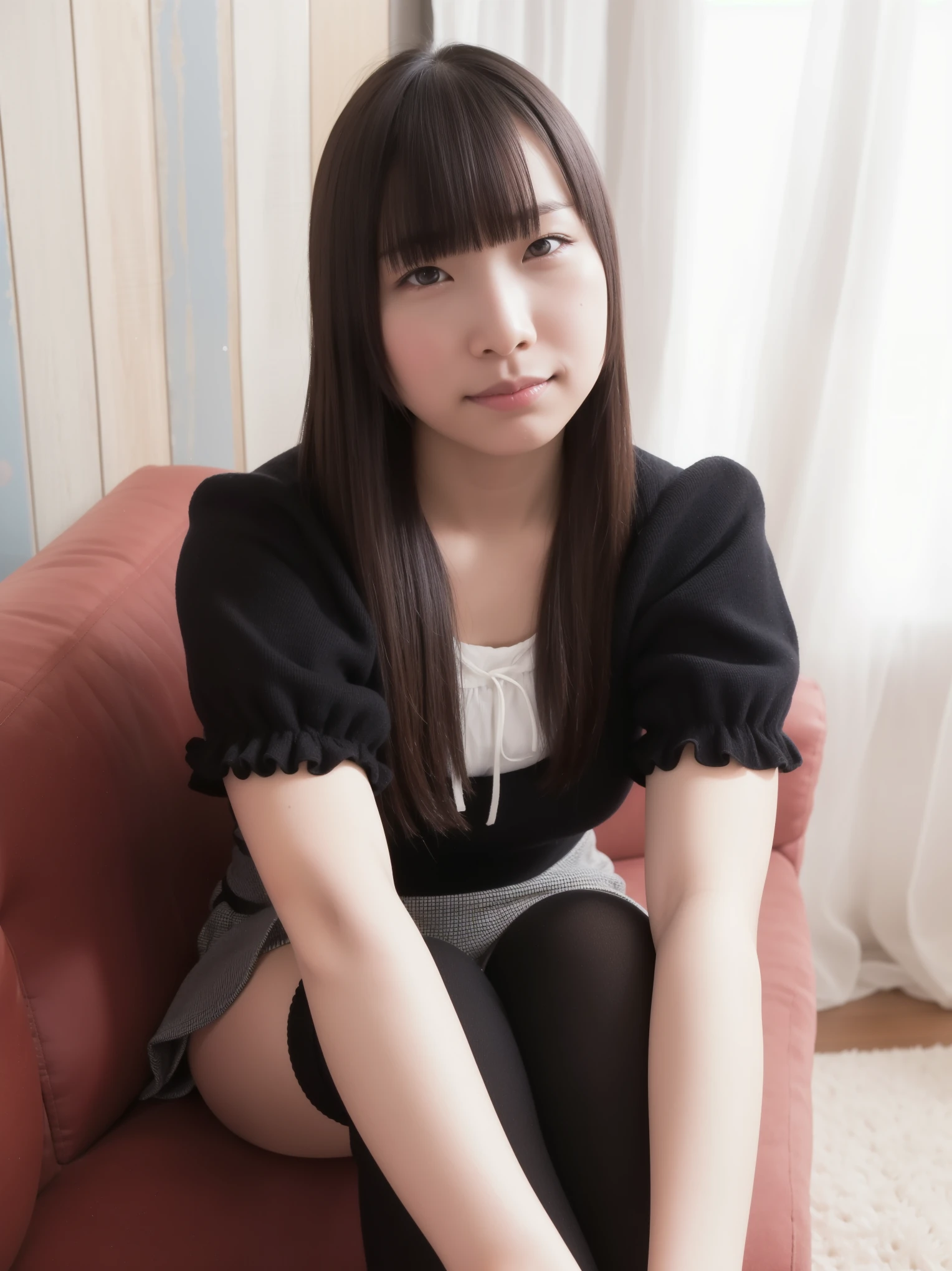 there is a young woman sitting on a couch with a remote control, taken with canon eos 5 d, taken with canon 8 0 d, chiho, taken with canon eos 5 d mark iv, taken with a canon eos 5 d, taken with a canon eos 5d, Yoshitomo Nara, narumi kakinouchi