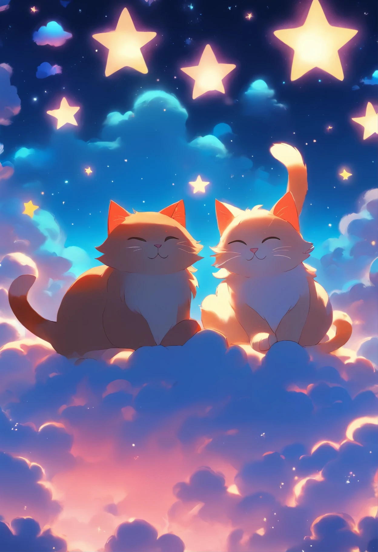 two cats in the moonlight with stars and clouds, jen bartel, by Kubisi art, 🌺 cgsociety, by Ryan Yee, night starry sky full of cats, beeple and jeremiah ketner, by Eizan Kikukawa, cats cat dreamcats, very very beautiful furry art, cat cat dreamcats, by Kun Can, by Ni Tian