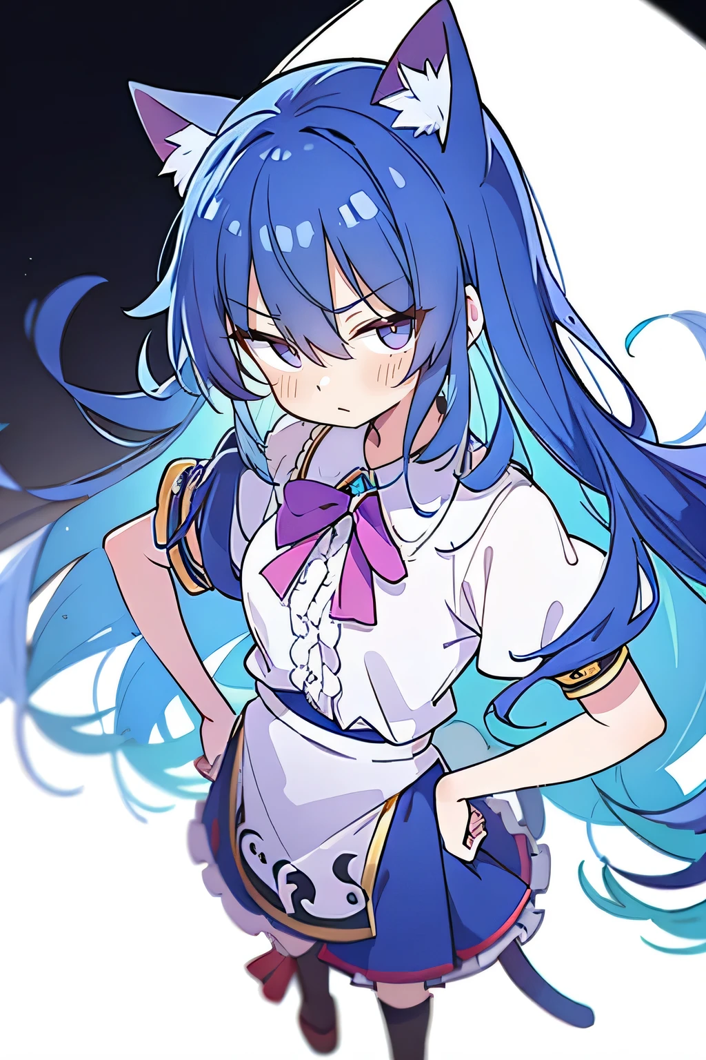 (masterpiece),best quality, expressive eyes, perfect face, 1girl,
Put your hands on your waist,fair, Gorgeous,Japanese cartoons,girl,lola,Hina Angel, blue hair, blue haired, floating clothes,Grab your waist, Grab your waist, hands on hips , hands on hips,sit, sit on ground, Legs on the ground, flat chest,cat ears,