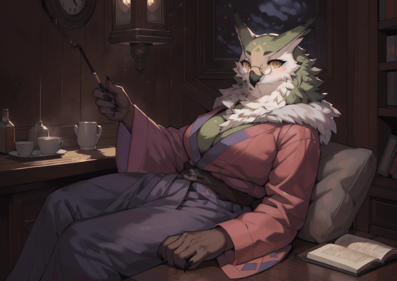 solo, 1girl, female, furry female, bird, avian, owl, big tits, robe, glasses, green feathers, random pose, ramona_uo, detailed background, (cute anatomy:1.1), highly detailed, hyper realistic, soft lighting, (masterpiece:1.2),(best quality:1.2), (extreme detailed illustration),(by zackary911:1.3),(by taran fiddler:1.1), (by jay naylor, spectrumshift,iskra:1.2, syuro:1.0),(by hioshiru),(by Meesh),(by riska),