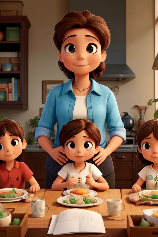 The image could represent a contemporary family sitting around a table, compartiendo una comida o una actividad juntos. All family members would be smiling and showing signs of happiness. Sin embargo, if you look more closely, You can see small details that suggest the resilience and mental health of the family.

Por ejemplo, some family members may have small visible scars, representing the challenges they have overcome in the past. Besides, symbolic elements such as a growing plant could be included in the background, symbolizing growth and renewal. There could also be books related to the topic of mental health on the table, indicando que la familia se preocupa por su bienestar emocional.

En resumen, The image would represent a contemporary family that has gone through difficult times, pero que ha demostrado resiliencia y ha encontrado formas saludables de cuidar de su salud mental.