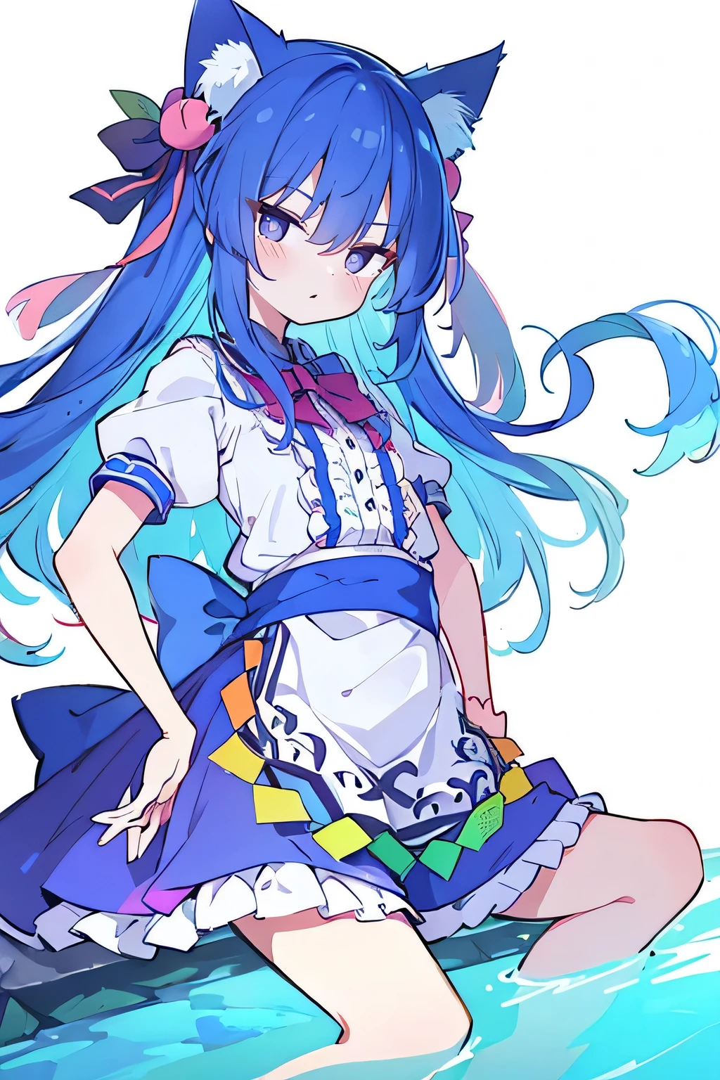 (masterpiece),best quality, expressive eyes, perfect face, 1girl,
Put your hands on your waist,fair, Gorgeous,Japanese cartoons,girl,lola,Hina Angel, blue hair, blue haired, floating clothes,Grab your waist, Grab your waist, hands on hips , hands on hips,sit, sit on ground, Legs on the ground, flat chest,cat ears,