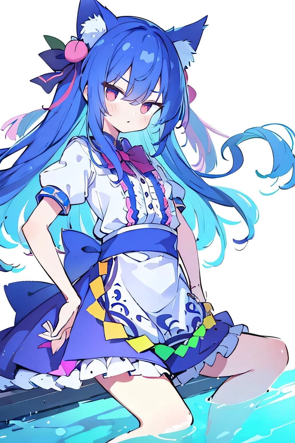 (masterpiece),best quality, expressive eyes, perfect face, 1girl,
Put your hands on your waist,fair, Gorgeous,Japanese cartoons,girl,lola,Hina Angel, blue hair, blue haired, floating clothes,Grab your waist, Grab your waist, hands on hips , hands on hips,sit, sit on ground, Legs on the ground, flat chest,cat ears,
