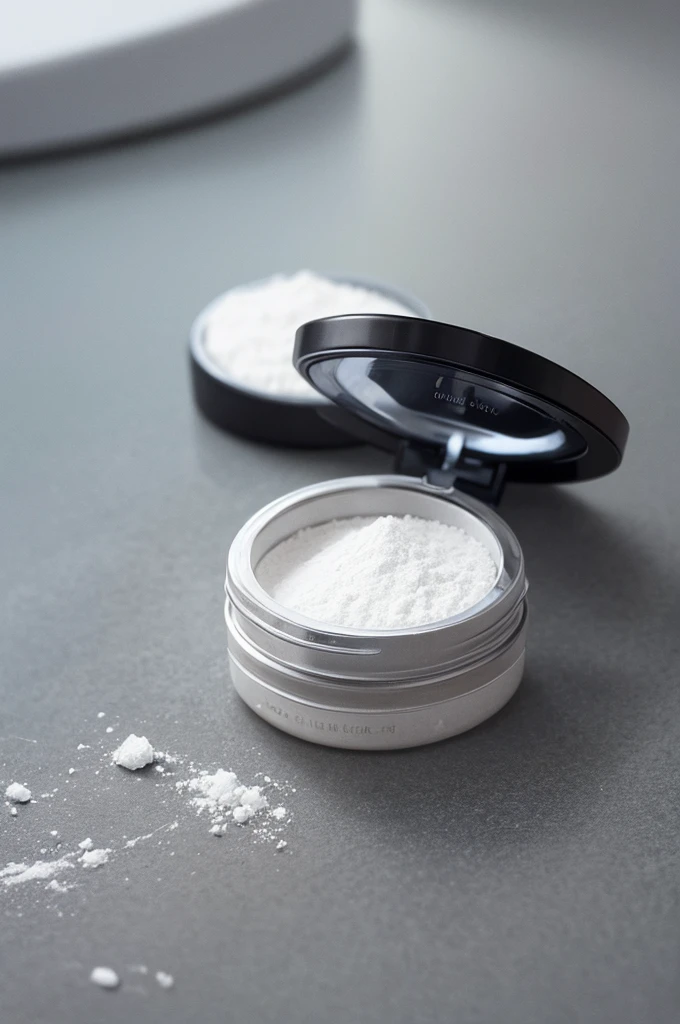 A small glass container with aluminum lid of facial cleansing powder