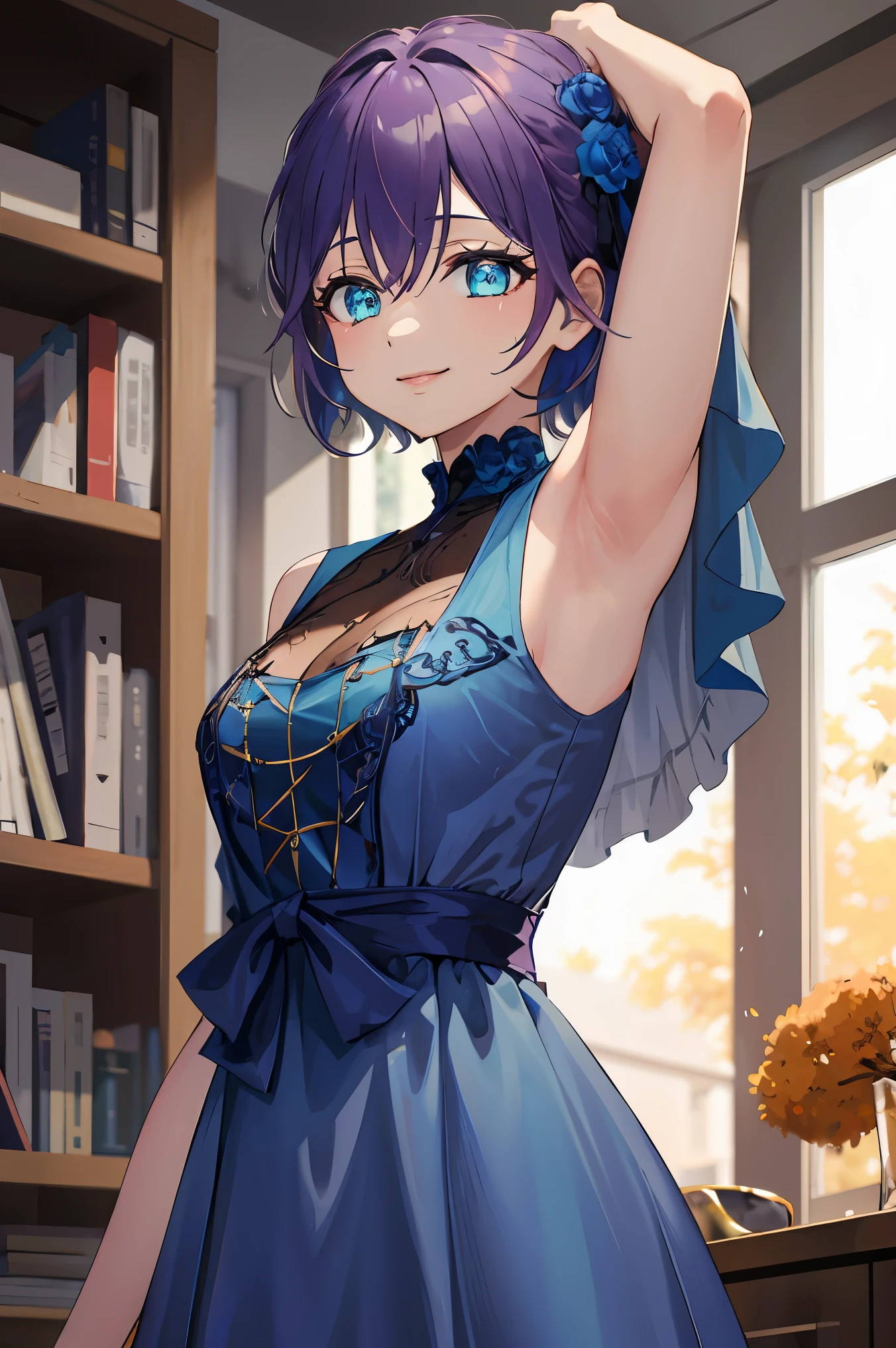 Highest quality、Ultra-high quality、woman、high school student、short hair、Completely naked、Green Eyes、Star Eyes、White stars in both eyes、Large Breasts、Nipples、woman器、smile、The whole body gets wet、Nipplesが勃起する、Love hotel bedroom