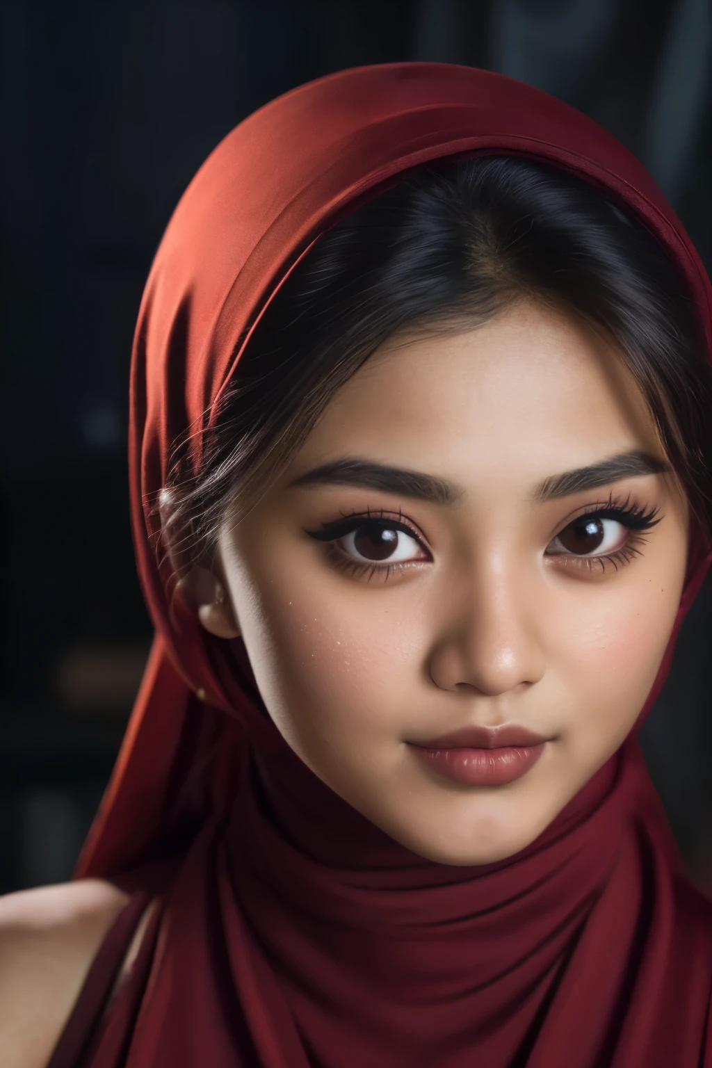 tzuyu, iu, yooa, space, Bellydancer, hijabi, sexy, cleavage, (close-up, editorial photograph of a 21 year old javanese hijabi), (highly detailed face:1.4) (smile:0.7) (background inside dark, moody, private study:1.3) POV, by lee jeffries, nikon d850, film stock photograph ,4 kodak portra 400 ,camera f1.6 lens ,rich colors ,hyper realistic ,lifelike texture, dramatic lighting , cinestill 800,
