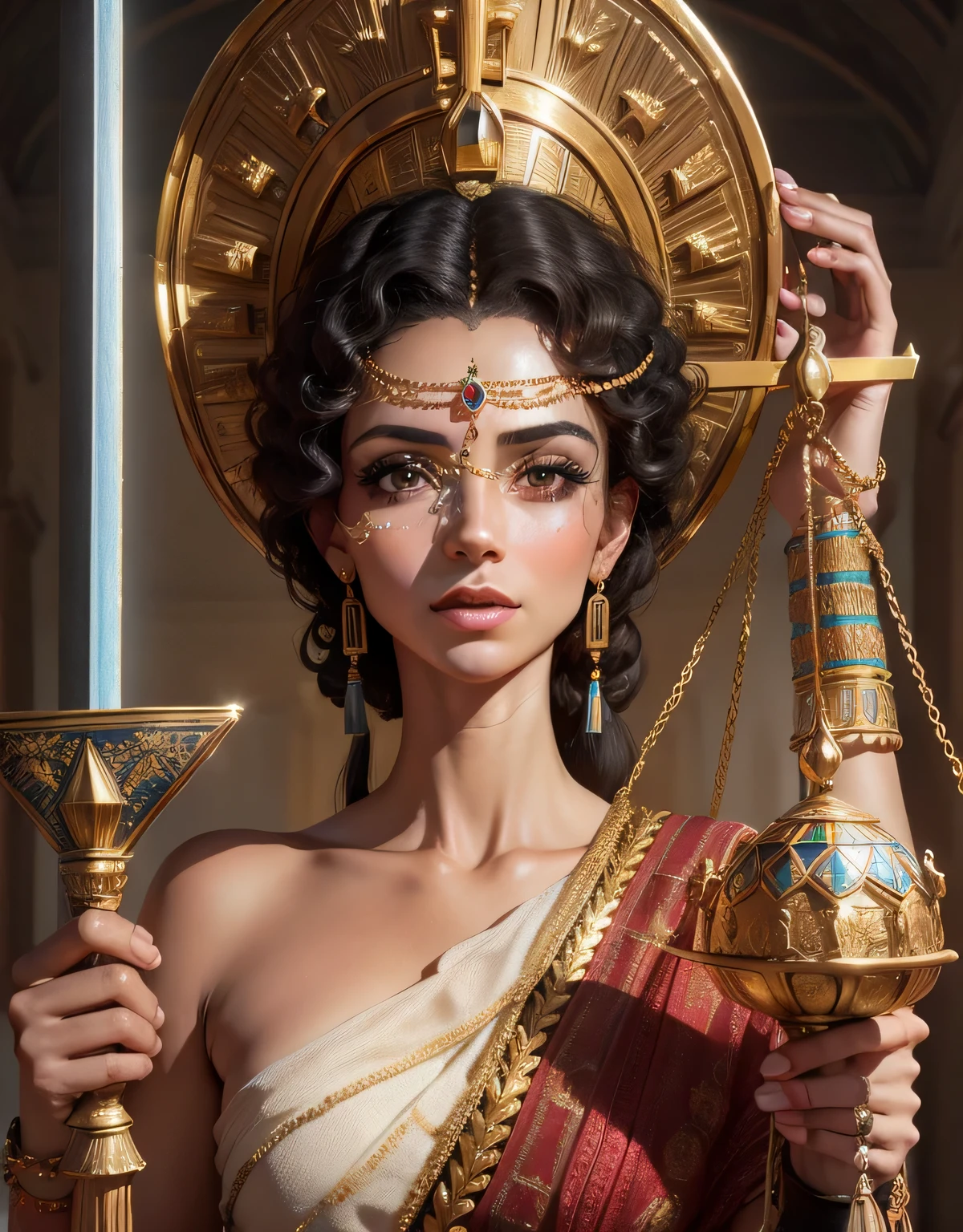 1 reina de Egipto, joyas de oro, antiguo Egipto, telas brillantes, constituir, obra maestra, Lujo egipcio, retratos de un, un primer plano de un, In the background you can see the royal bathrooms, esmeradamente, filigrana, cinematographic, 4k