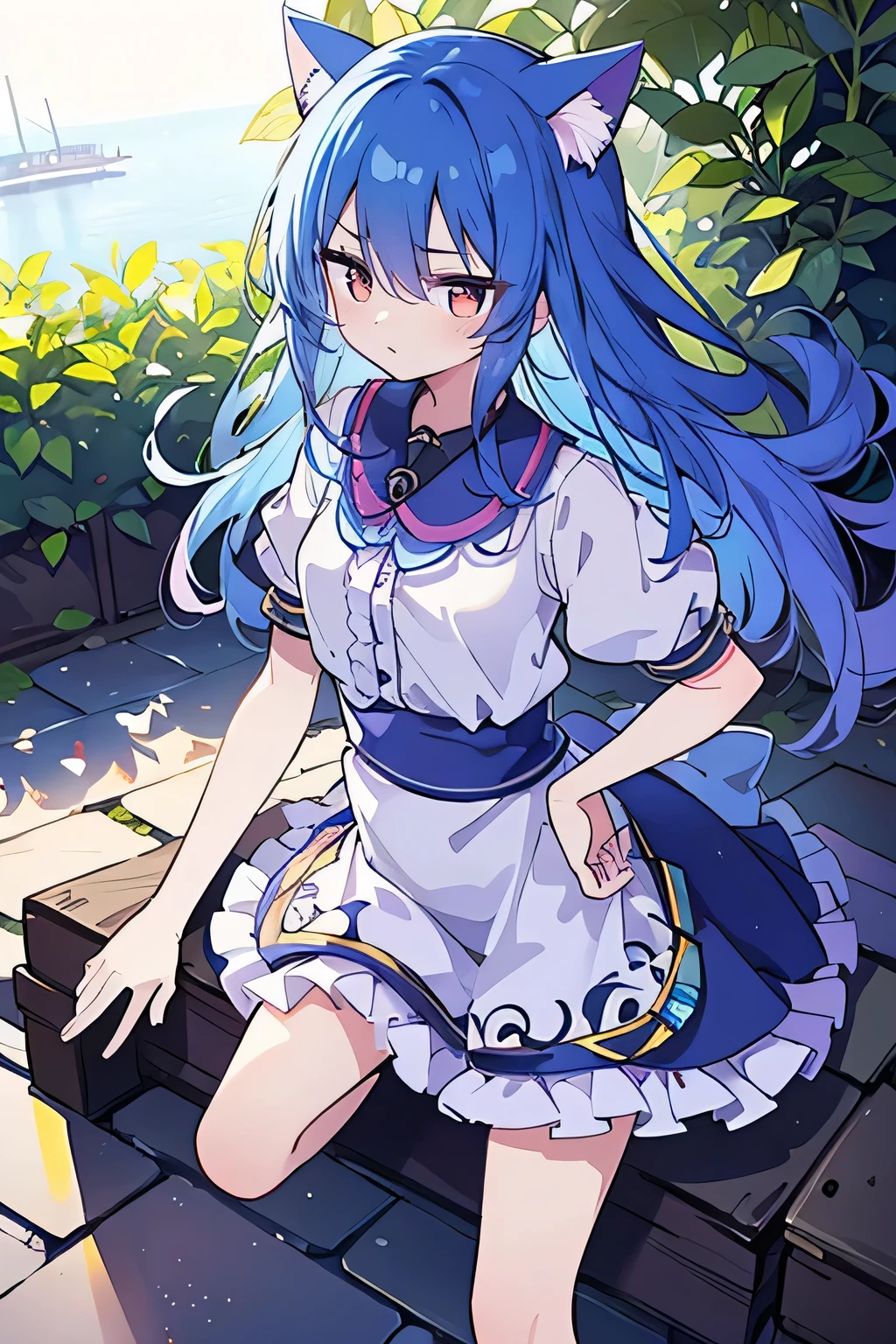 (masterpiece),best quality, expressive eyes, perfect face, 1girl,
Put your hands on your waist,fair, Gorgeous,Japanese cartoons,girl,lola,Hina Angel, blue hair, blue haired, floating clothes,Grab your waist, Grab your waist, hands on hips , hands on hips,sit, sit on ground, Legs on the ground, flat chest,cat ears,