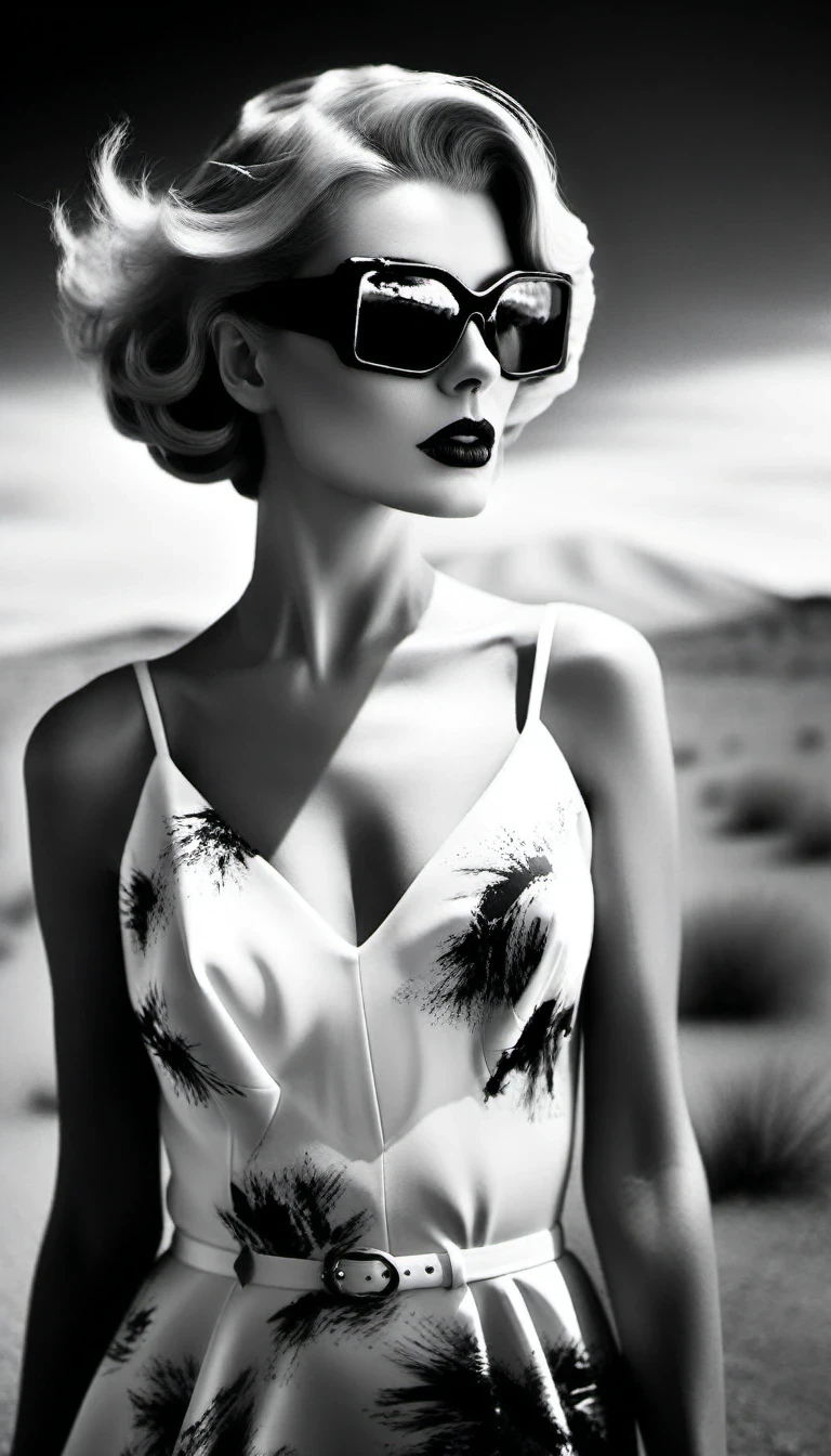 wasteland, sci-fi art, in style of Lillian Bassman 