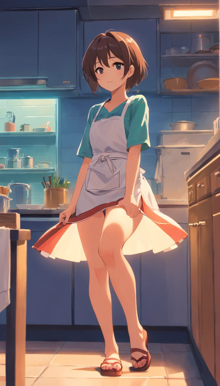 girl, apron,Confront,legs open,small ,not blocked,squat,I wasn't wearing panties,I wasn't wearing underwear