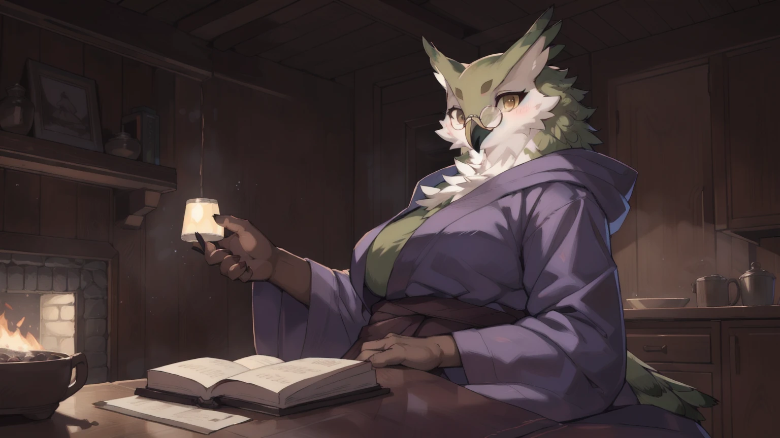 solo, 1girl, female, furry female, bird, avian, owl, big tits, robe, glasses, green feathers, random pose, ramona_uo, detailed background, (cute anatomy:1.1), highly detailed, hyper realistic, soft lighting, (masterpiece:1.2),(best quality:1.2), (extreme detailed illustration),(by zackary911:1.3),(by taran fiddler:1.1), (by jay naylor, spectrumshift,iskra:1.2, syuro:1.0),(by hioshiru),(by Meesh),(by riska),