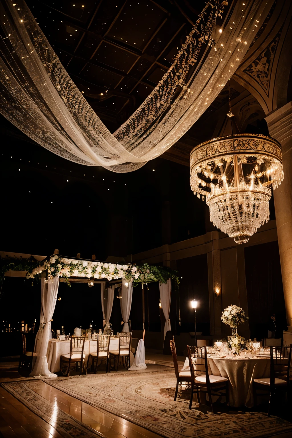 Photograph of an elegant wedding organized by Mayer, with exquisite decoration and a charming atmosphere.
Decorative elements such as flashes of light and bright stars that evoke magic and sophistication.