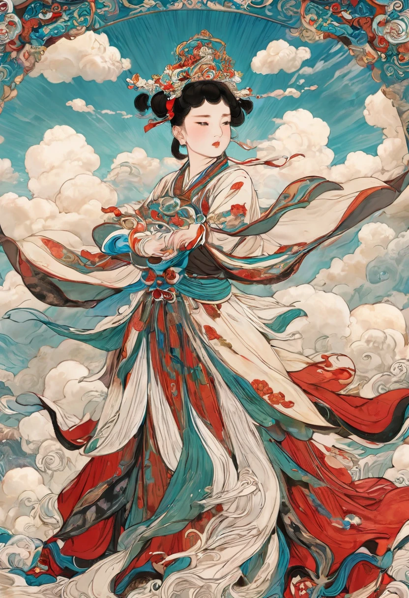 (masterpiece, best quality:1.2), bite_style,1 person,girl,cloud,Tianguan,animation