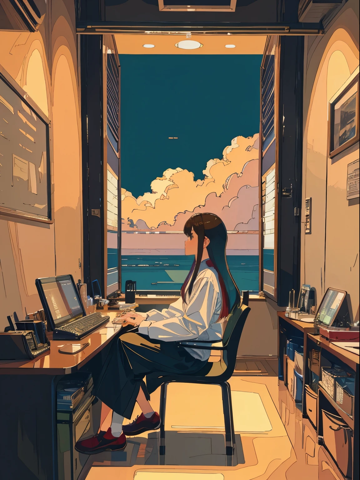 Top-down sitting position，desk，fantasy world，diversity