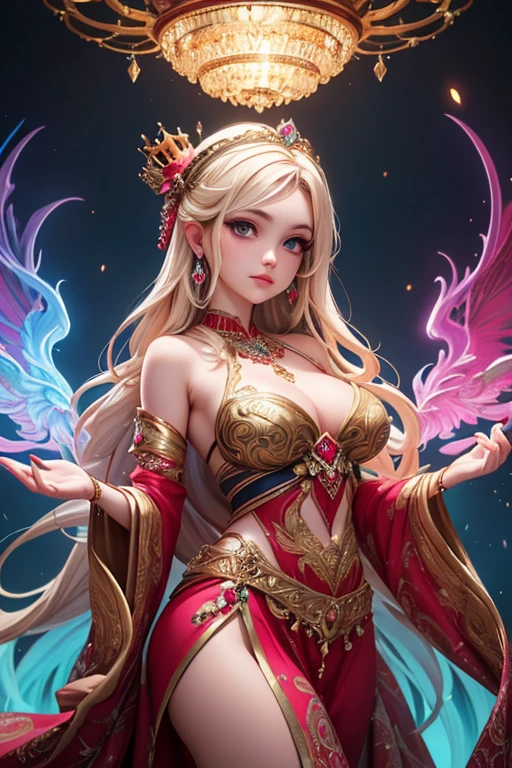 ((best quality)), ((masterpiece)), (detailed), The Goddess of Love, (Behance contest winner:1.2), fantasy art, crown of giant rubies, style of Ross Tran, captivating lighting, 8k resolution, striking facial expression, (elaborate costume details:1.3), vibrant colors, powerful presence, (ethereal glow:1.1)