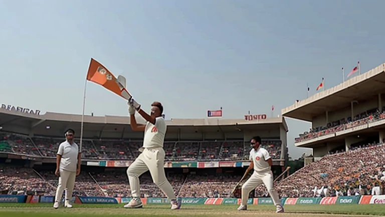 PM Modi playing cricket with BJP dress , score board was 370 runs, people's cheering with BJP flags and Rahul Gandhi bowling