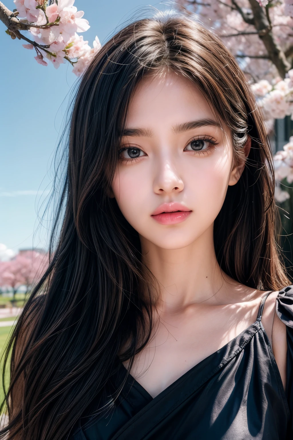 {{{masterpiece}, }}, {Extremely detailed CG unified 8k wallpaper}, Astonishing, fine details, alone, {{flowing hair}, }, {{Cherry blossoms}, }, outdoor, Sky, {{Wind}, }, Detailed background, Beautiful and delicate eyes, perspective:evening dress:0.3, split, bright pupils, {{whole body}, }, dynamic poses, Dynamic angle, split, looking at the audience, Detailed clothes, movie lighting, close up, best quality