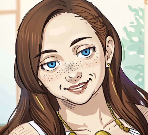 close-up of a beautiful Carl Brutananadilewdki face, gorgeous eyes, intricate, cleavage, soft lips, smiling, naughty, seductive glance, freckles, crown, jewelry